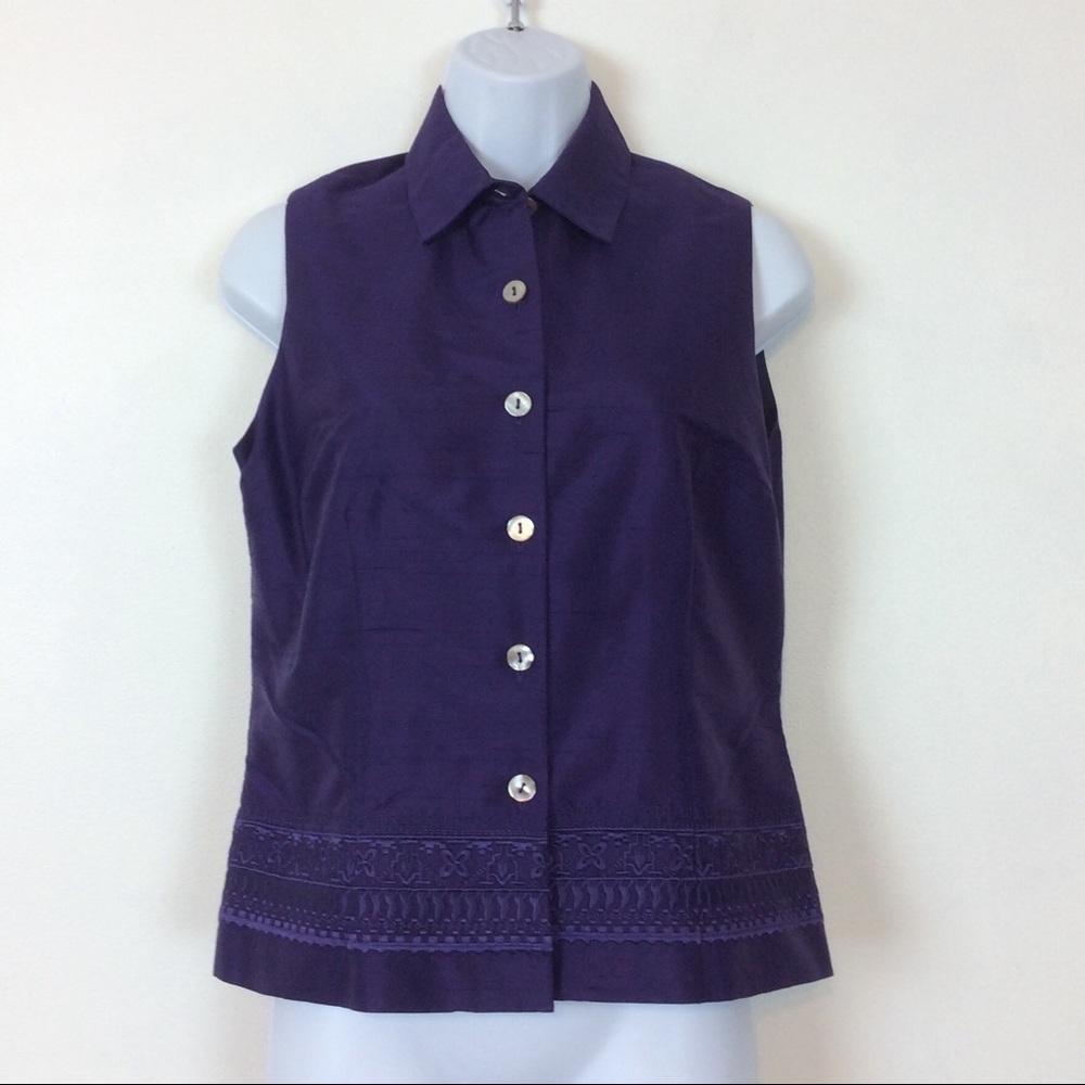 Talbots Women's Purple Silk Shantung Top Size 8P